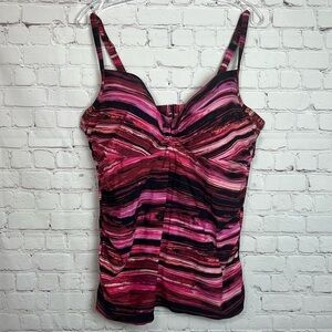 Swim by Cacique for Lane Bryant Pink Striped Underwire Balconette Tankini Top